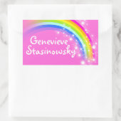 女の子レインボー名ピンクidラベルシール 長方形シール (バッグ)