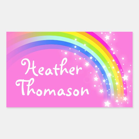 女の子レインボー名ピンクidラベルシール 長方形シール (正面)