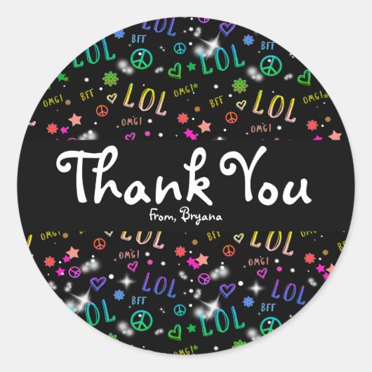 女の子レインボーLOLバースデーパーティー好意ステッカー ラウンドシール (正面)