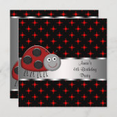 女の子レッドラディバグ誕生日パーティー 招待状 (正面/裏面)