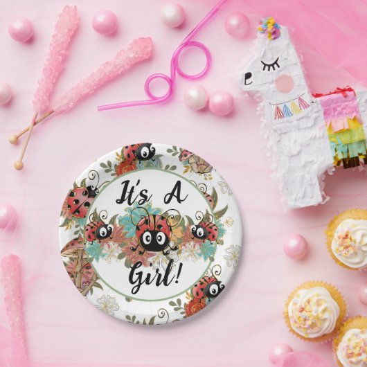 女の子レディバグ赤ちゃんシャワープレート、食器だ。 ペーパープレート (パーティー)