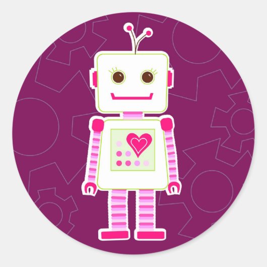 女の子ロボットのシール ラウンドシール (正面)