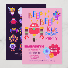 女の子ロボットパーティーピンク誕生日漫画かわいい 招待状