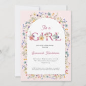 女の子ワイルドフラワーフローラピンク赤ちゃんシャワー 招待状 (正面)