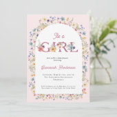 女の子ワイルドフラワーフローラピンク赤ちゃんシャワー 招待状 (スタンド正面)