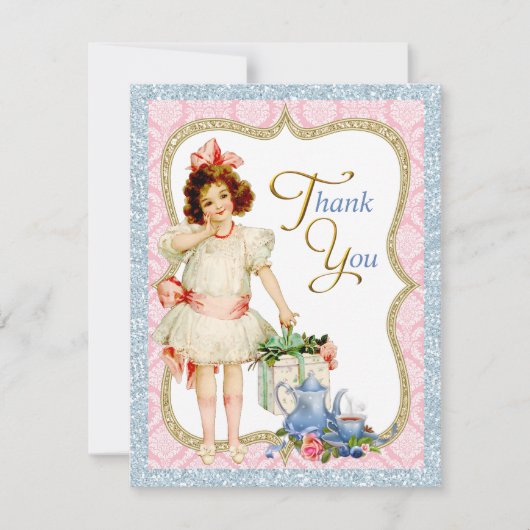 女の子ヴィンテージティーパーティーありがとう サンキューカード (正面)
