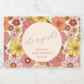 女の子ヴィンテージピンクフローラベビーシャワーカスタムだ スパークリングワインラベル (シングルラベル)