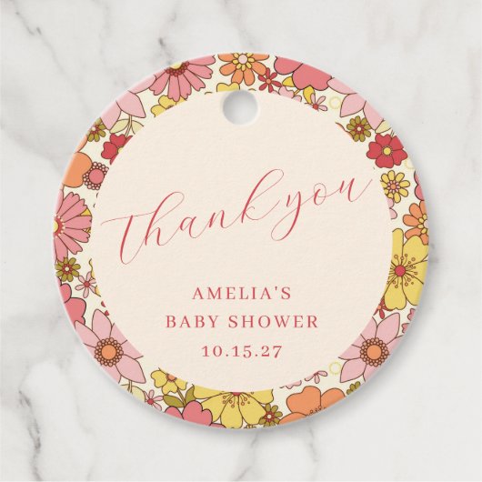 女の子ヴィンテージピンクフローラベビーシャワーカスタムだ フェイバータグ (正面)