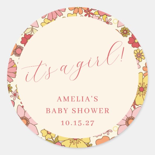 女の子ヴィンテージピンクフローラベビーシャワーカスタムだ ラウンドシール (正面)