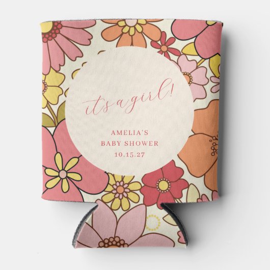 女の子ヴィンテージピンクフローラベビーシャワーカスタムだ 缶クーラー (正面)