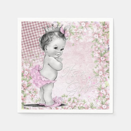 女の子ヴィンテージベビーシャワー スタンダードカクテルナプキン (正面)