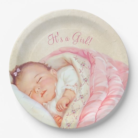 女の子ヴィンテージベビーシャワー ペーパープレート (正面)