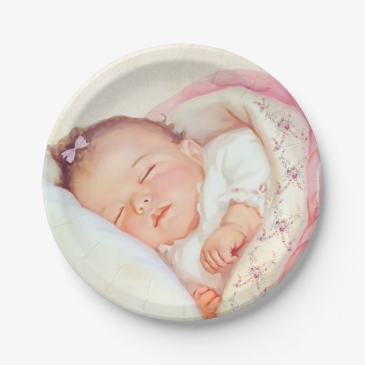 女の子ヴィンテージベビーシャワー ペーパープレート (正面)