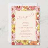 女の子ヴィンテージボホピンクフローラ赤ちゃんシャワー 招待状 (正面)