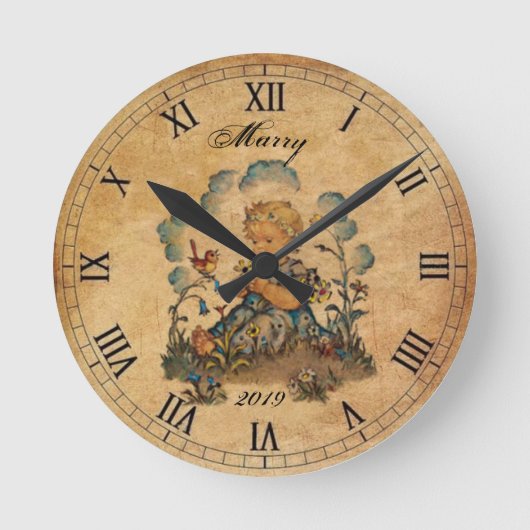 女の子ヴィンテージ ラウンド壁時計 (正面)