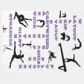 女の子体操クロスワードホワイト、紫と黒 フリースブランケット (正面(横))