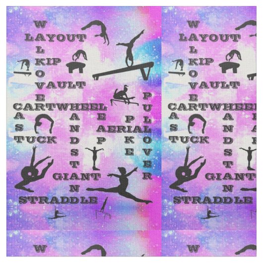 女の子体操スキルクロスワードプリント ファブリック (クローズアップ)