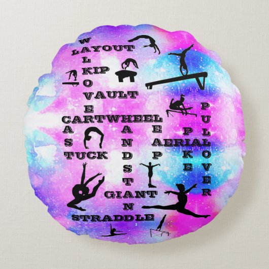 女の子体操スキルクロスワードラウンドピロー ラウンドクッション (正面)
