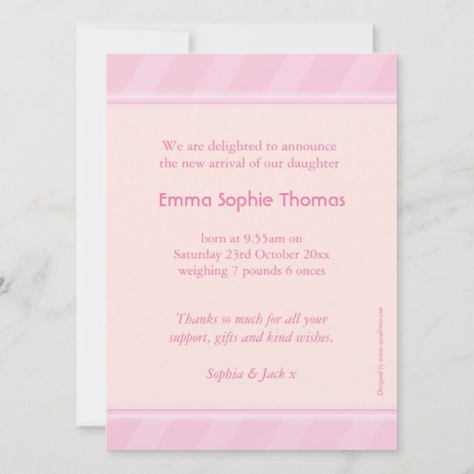 女の子写真のベビー案内生まれたばかりのカードだ 案内状 (裏面)