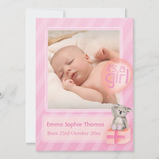 女の子写真のベビー案内生まれたばかりのカードだ 案内状 (正面)