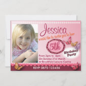 女の子写真5thバースデーパーティー招待状かわいい 招待状 (正面)