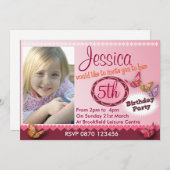 女の子写真5thバースデーパーティー招待状かわいい 招待状 (正面/裏面)