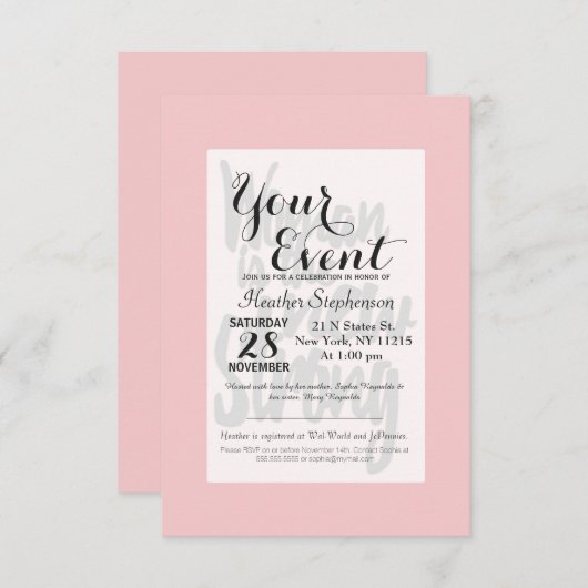 女の子力の女性はピンクの黒の新しい強いです 招待状 (正面/裏面)