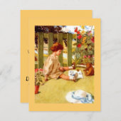 女の子及びテディー・ベアの庭の茶パーティの招待状 招待状 (正面/裏面)