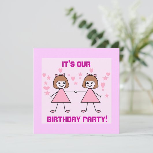 女の子双子私たちの誕生日パーティーよ！ 招待状 (スタンド正面)