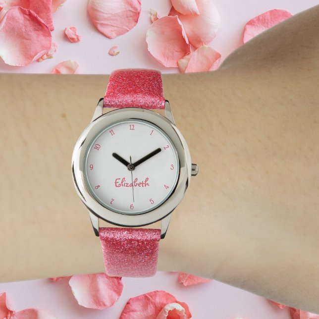 女の子名前をカスタムするガーリーかわいいピンクかわいらしシックな子供 腕時計 (Girls Custom Name Cute Girly Pink Pretty Chic Kids Watch)