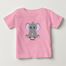 女の子向けのピンクのかわいい赤ちゃん象 ベビーTシャツ