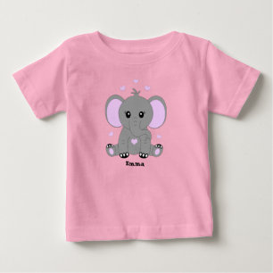 女の子向けのピンクのかわいい赤ちゃん象 ベビーTシャツ