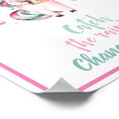 女の子向けのピンクのユニコーンが虹をキャッチ ポスター (角)