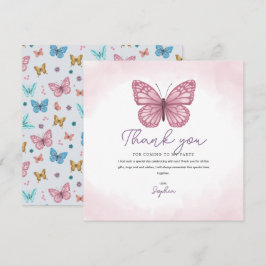 女の子向けキュートなピンクの水彩蝶のデザインの子供用バースデーカード サンキューカード