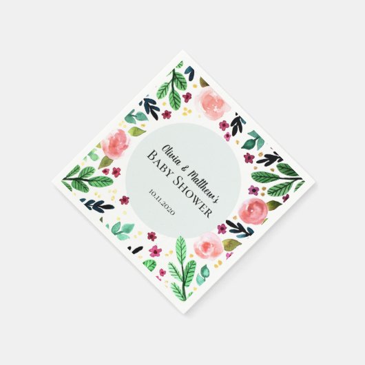 女の子向けキュートな花の水彩 フラワー ベビーシャワー スタンダードカクテルナプキン (角)