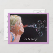 女の子吹のバブル：誕生日パーティーの招待 インビテーションポストカード (正面/裏面)