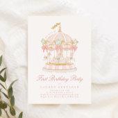 女の子回転木馬おとぎ話ボーズピンクバースデーパーティー 招待状