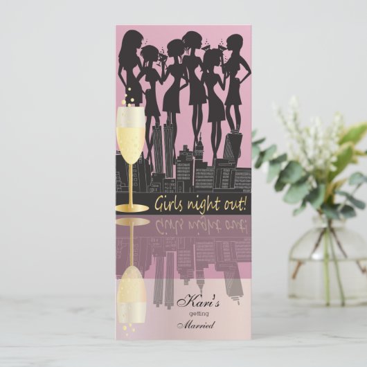 女の子夜によってはお祝い|のピンクがパーティを楽しみます 招待状 (スタンド正面)