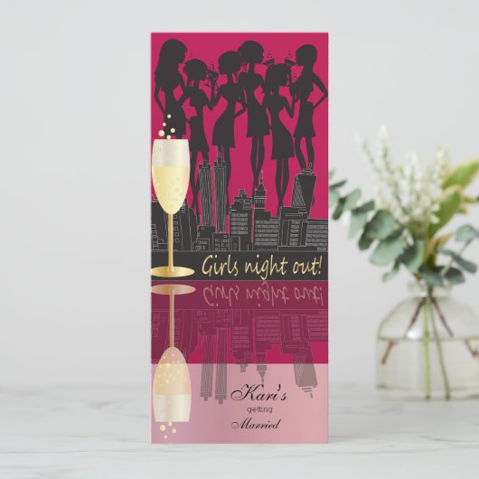 女の子夜によってはお祝い|の暗いピンクがパーティを楽しみます 招待状 (スタンド正面)