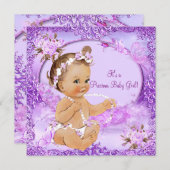 女の子大切赤ちゃんシャワーパープルフローラ 招待状 (正面/裏面)
