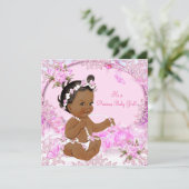 女の子大切赤ちゃんシャワーピンクフローラエスニック 招待状 (スタンド正面)