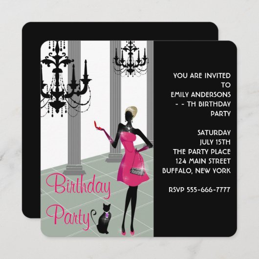 女の子女性任意の数の誕生日パーティー 招待状 (正面/裏面)