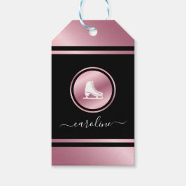 女の子姿スケートで滑るバラ金ゴールドアイススケートキッド名 ギフトタグ