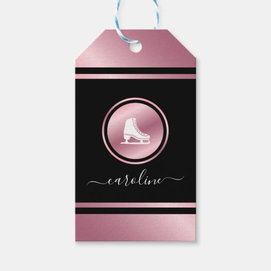 女の子姿スケートで滑るバラ金ゴールドアイススケートキッド名 ギフトタグ (正面)