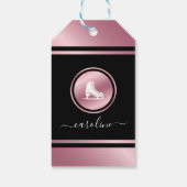 女の子姿スケートで滑るバラ金ゴールドアイススケートキッド名 ギフトタグ (裏面)