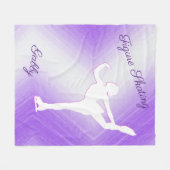 女の子姿スケートで滑る紫と白抽象芸術 フリースブランケット (正面(横))