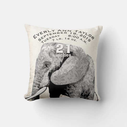 女の子子供部屋ベビー誕生スタットエレファントアローズ クッション (正面)