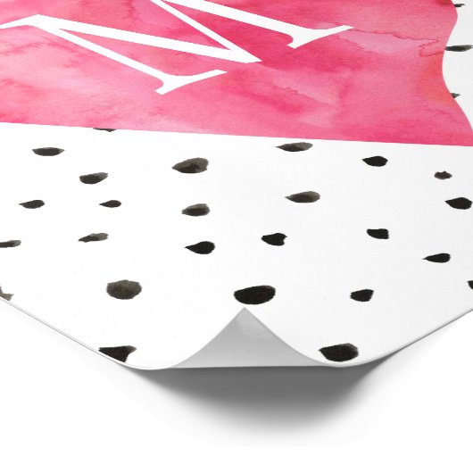 女の子子供部屋モノグラムウォーターカラーピンクハート ポスター (角)