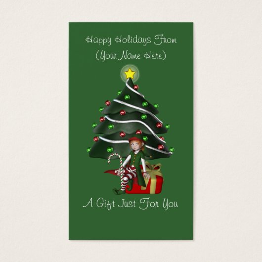 女の子小妖精や小人プレゼントクリスマスホリデーギフトカードラベル (正面)