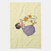 女の子小妖精や小人妖精ダフォディルアンティークイースター キッチンタオル (縦)